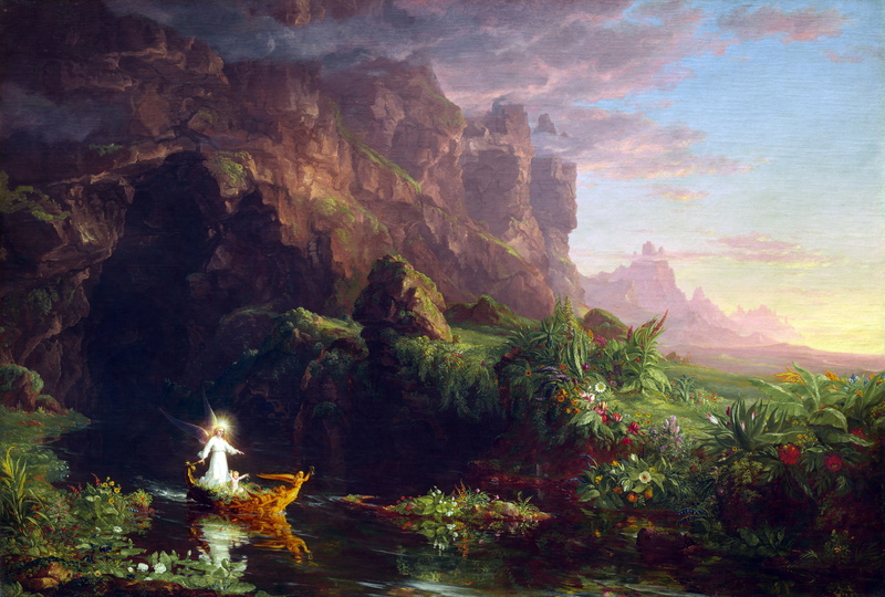 The Voyage of Life, 4K, Thomas Cole, painting, The Voyage of Life: Childhood, classic art
