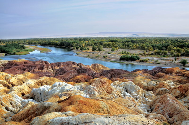 colorful hill, colorful, plant, rocky coastline, tranquil scene, river, sea, idyllic, china, khaki, landscape, tranquility, scenics - nature, tree, solid