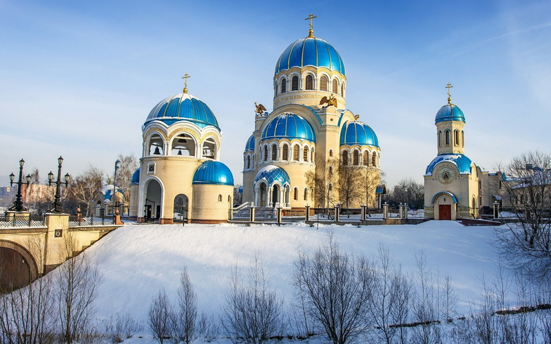 cathedral, religion, white, nature, europe, dome, 2K, famous Place, outdoors, moscow, cold temperature, saint, tree, orthodox, winter, church, christianity