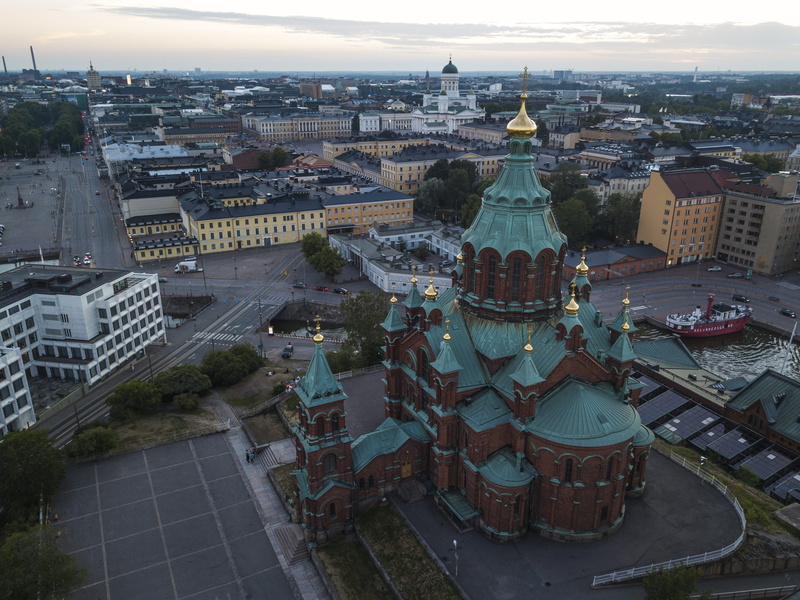 built structure, orthodox church, drone photo, sky, chatedral, spirituality, travel, nature, church, helsinki, drone photos, architecture, no people, dome