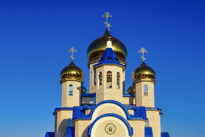 architecture, cathedral, belief, sky, gold, russian church, religion, white, orthodox, built structure, tamassos bishop, 4K, clear sky, christianity, tower
