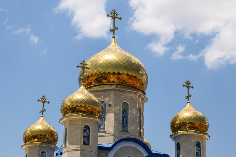 cathedral, built structure, travel destinations, building exterior, nature, cyprus, Golden, cross, cloud - sky, blue, place of worship, architecture, Russian Church