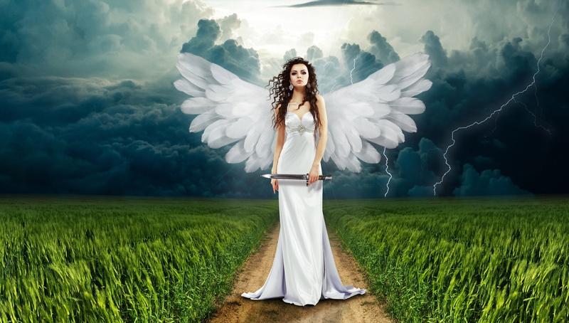 knife, adult, Angel, 5K, cute, summer, long hair, elegance, beauty, photos, women, one woman only, plant, fashion, clothing, clouds, standing, outdoors