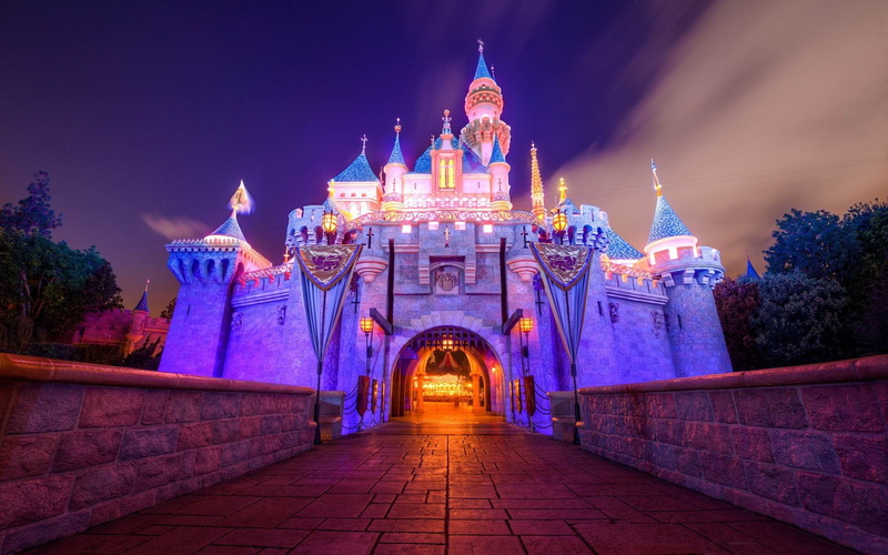 photography, disney, sleeping, dusk, travel destinations, religion, disneyland, 1080P, spirituality, belief, night, building exterior, castle, building