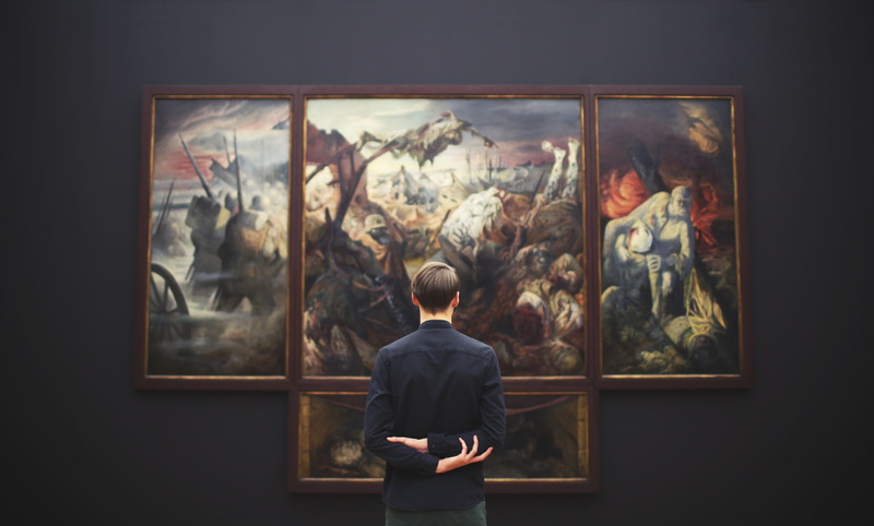 critic, looking, shirt, people, indoors, mid adult, analyze, wall, art, exhibition, museum, standing, arts culture and entertainment, paint, paintings