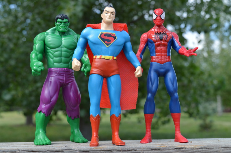 males, action figures, outdoors, powerful, comics, 5K, hulk, heroes, male likeness, full length, standing, human representation, women, childhood, side by side