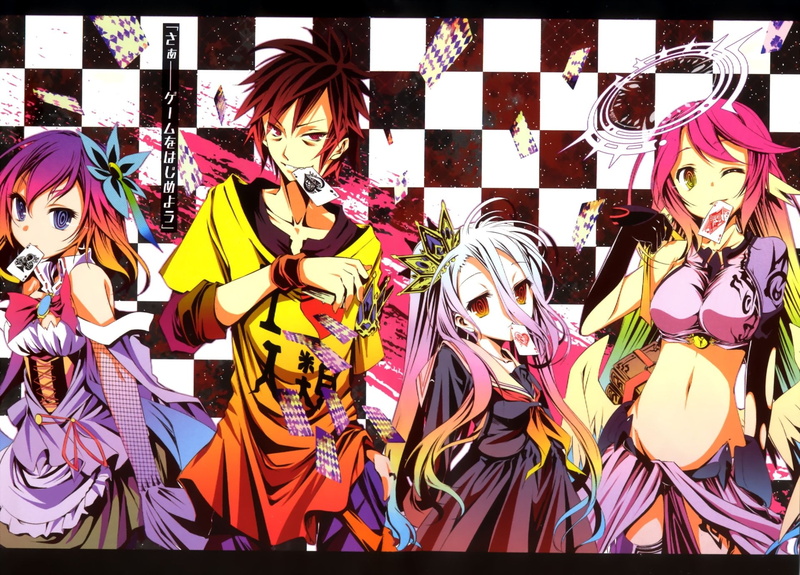 Sora (No Game No Life), leisure activity, Red Eyes, female likeness, day, Smile, Brown Hair, White Hair, Shiro (No Game No Life), art and craft, characters