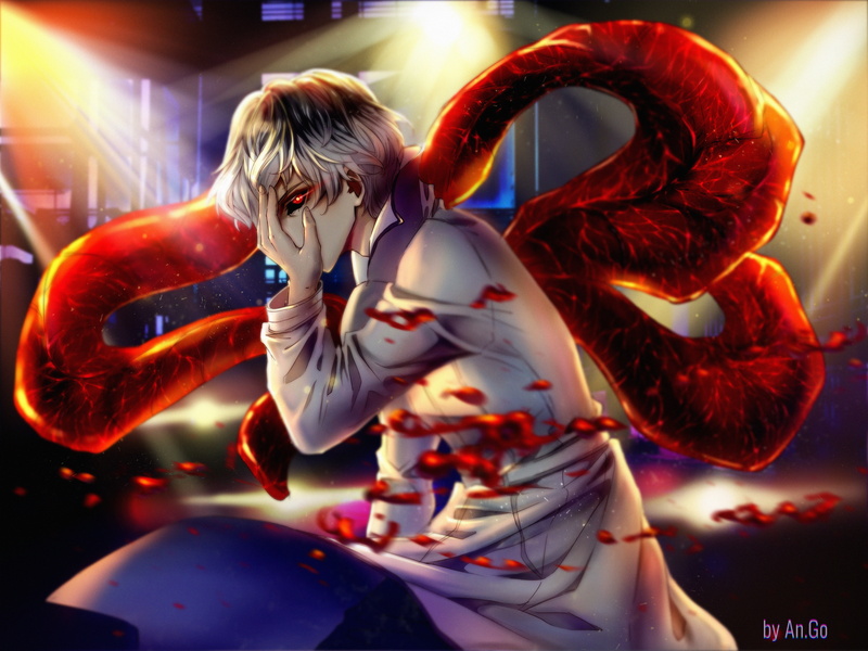 Red Eyes, 5K, Boy, Anime, White Hair, Tokyo Ghoul, Blood, Kagune (Tokyo Ghoul), Tokyo Ghoul:re, Ken Kaneki, Two-Toned Hair, Coat, Haise Sasaki