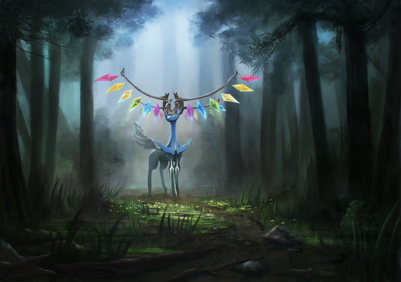 pokemon, 1080P, flandre, scarlet, tree, wings, dekus, forest, xerneas, touhou, grass