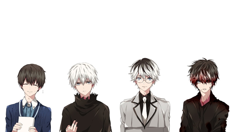 portrait, Heterochromia, eyeglasses, hairstyle, women, indoors, young adult, males, Black Hair, adult, men, group of people, people, Tokyo Ghoul √A, cut out