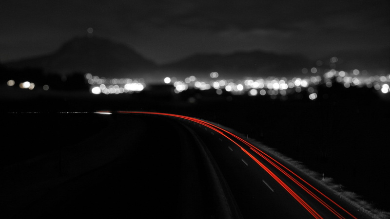 direction, light trail, selective coloring, lights, dividing line, traffic, motor vehicle, dark, tail light, city life, car, 1080P, motion, highway, multiple lane highway