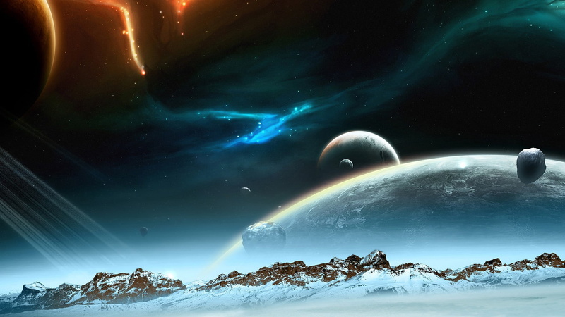 sky, night sky, nature, snow, mountain, snowcapped mountain, galaxy, star - space, star, landscape, moon, astronomy, digital, winter, planet