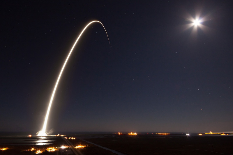 night, long exposure, 1080P, rocket, fire, sun rays, SpaceX, launching