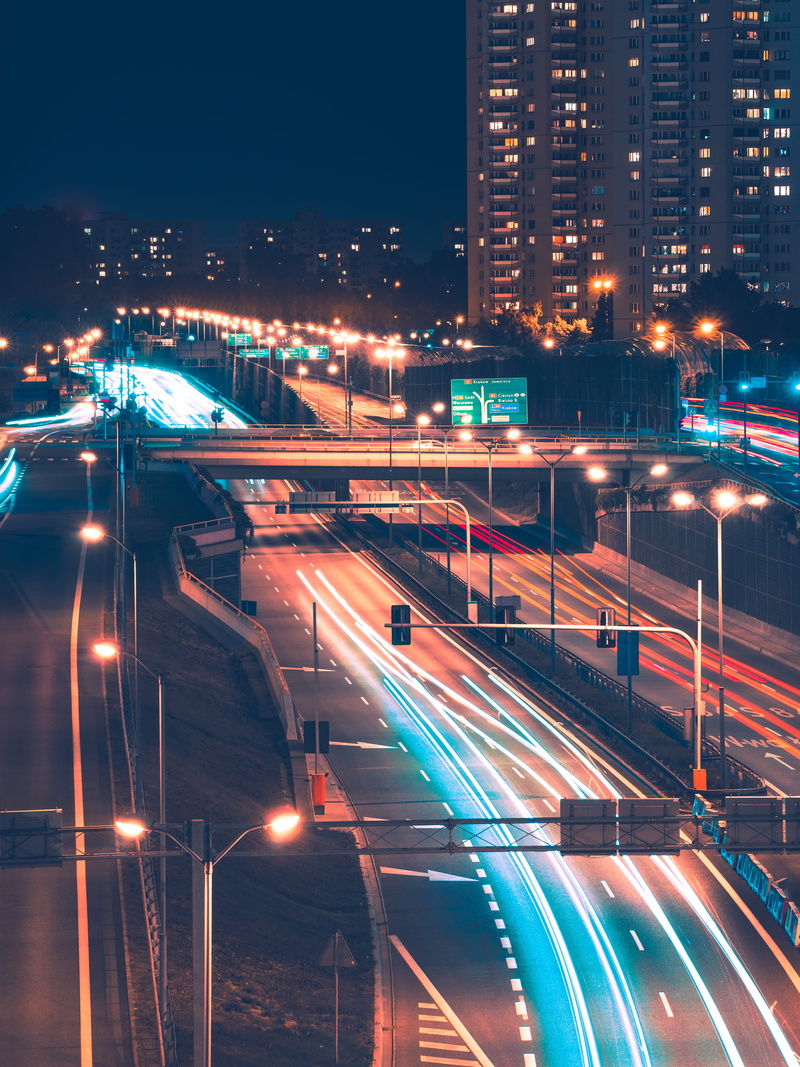 road, city, mode of transportation, street, motion, lighttrail, evening, car, trail, night, transportation, speed, lapse, view, 5K, city life, dark, urban