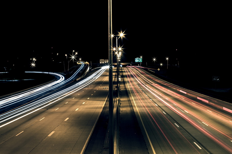 motion, 5K, speed, direction, vehicle light, night, highway, outdoors, light trail, driving, overpass, lights, cars, illuminated, long exposure, glowing