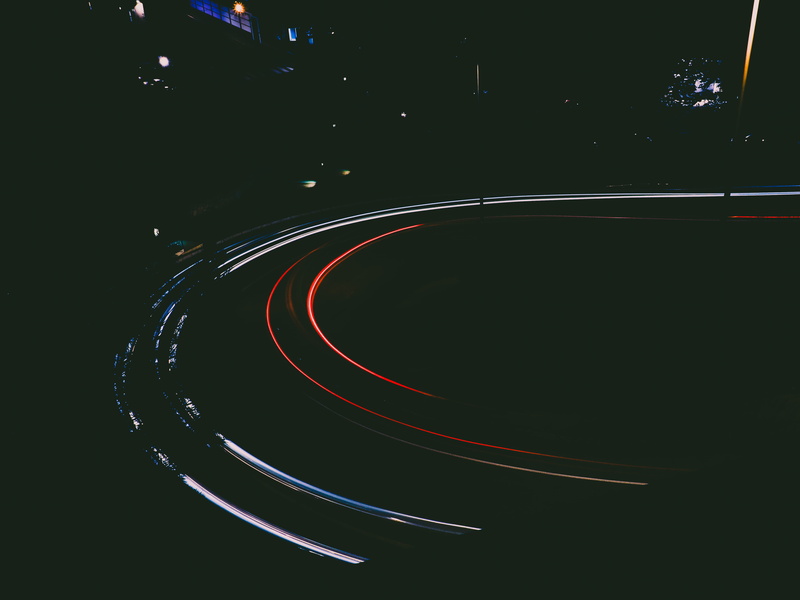 lighttrail, circle, night, geometric shape, outdoors, light trail, street, girona, curve, no people, way, city, transportation, originality, road, illuminated