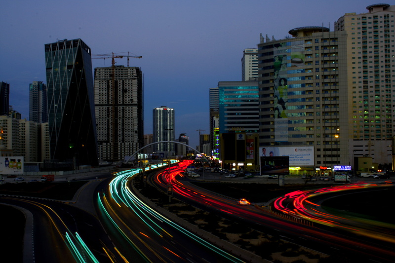 cityscape, road, city life, sky, no people, building exterior, light trail, longexposure, office building exterior, city, architecture, skyscraper, outdoors