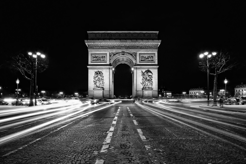 Paris, 1080P, Arc De Triomphe, France, Monument, Monuments, Night, Time-Lapse, Black and White