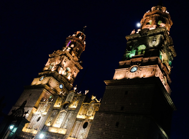 tall - high, gothic style, tourist, building exterior, time, cathedral, night, architecture, the past, no people, building, baroque, mexico, colonial, clock tower