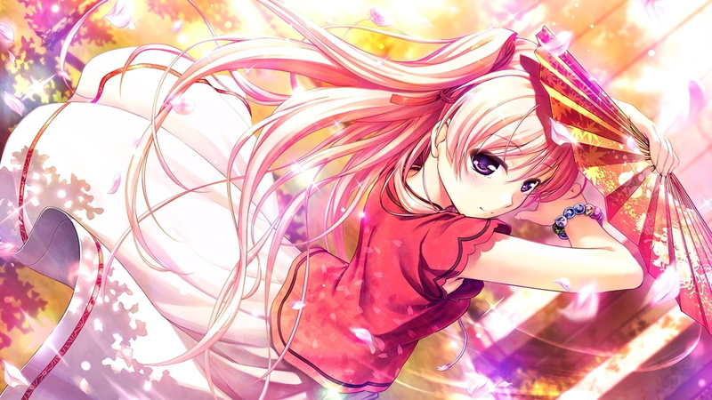 Pink Hair, 1080P, Miyaguni Akari, Purple Eyes, Tsukisome no Kouki, Anime, Sen no Hatou