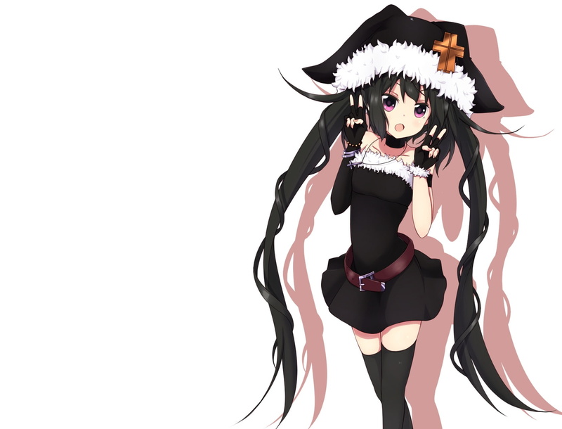 kouki, white, gloves, original, twintails, thighhighs, choker, dress, 720P, long, purple, necklace, hair, black, eyes, amano