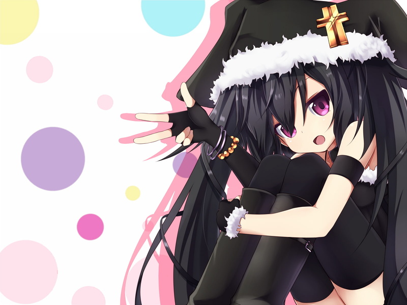 amano, thighhighs, 720P, original, black, long, eyes, pink, kouki, hat, gloves, hair
