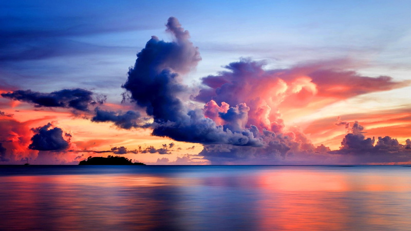 cloud, calm, sea, agana bay, nature, sunset, 1080P, guam, water