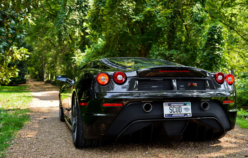 black, scuderia, f, car, sports, f430, Ferrari F430 Scuderia, zadok, shadow, chernіy, Ferrari, 4K, trees
