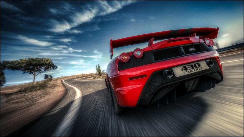 supercars, Ferrari F430 Scuderia, Ferrari, motion blur, car, road, 1080P, red cars