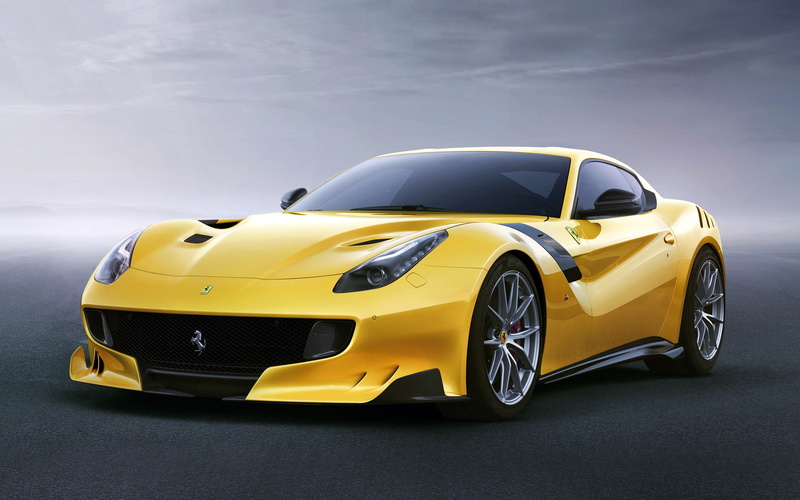 vehicle, racecar, luxury, car, land vehicle, wealth, outdoors, road, sports car, travel, mode of transportation, yellow, shiny, wheel, 2K, Ferrari F12 TDF