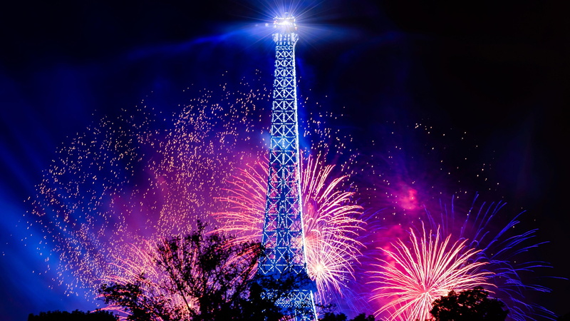 celebration event, purple, eiffel tower, paris, exploding, firework, multi colored, fête, public event, no people, recreation, light, motion, firework - man made object