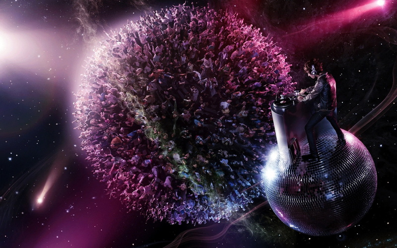 atom, turntables, crowd, rave, illustration, dj, concert, music, 1080P, purple, hd