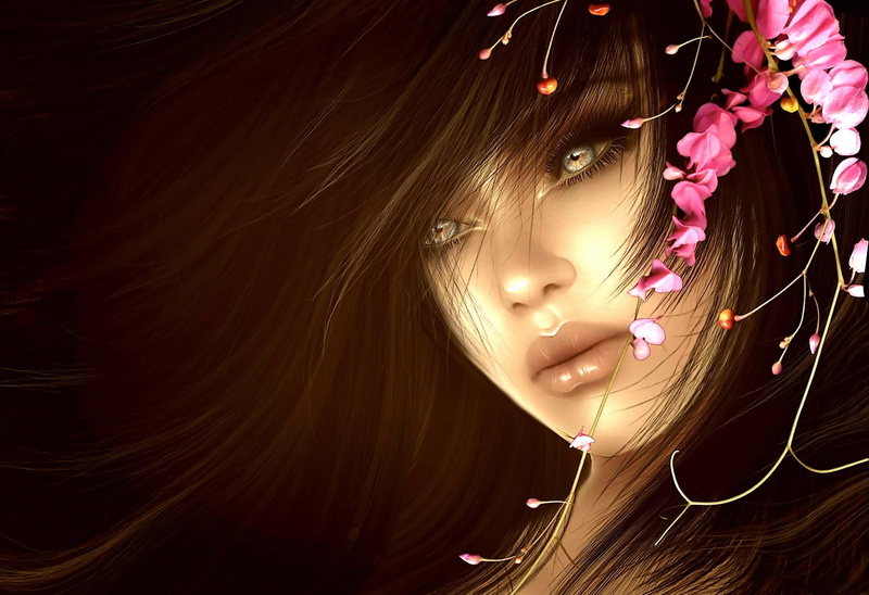 sadness, face, beautiful, 1080P, beauty, eyes, lips, female, flowers, fantasy, 3d and abstract