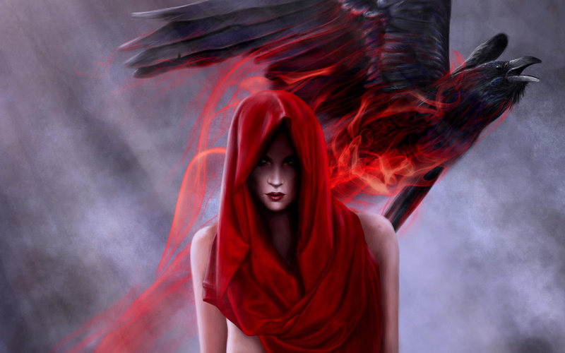 blood, 1080P, spirit, fantasy, women, crow, magic, 3d and abstract