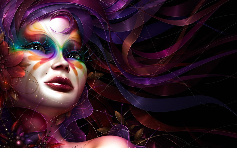 abstract, 3d and abstract, 1080P, makeup, colorful, girl, fantasy, face, floral