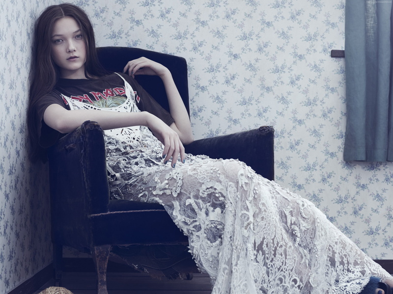 Top Fashion Models 2015, beautiful woman, Yumi Lambert, portrait, beauty, young adult, home interior, sitting, hairstyle, looking at camera, full length