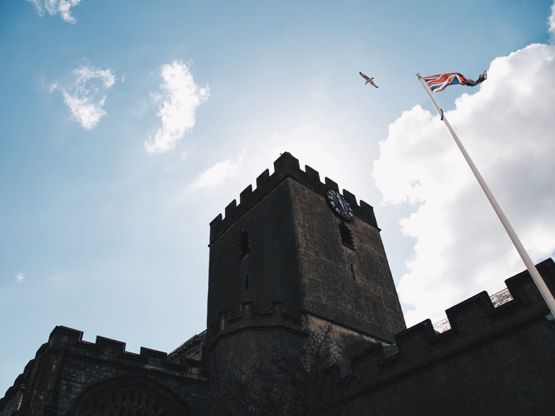 4K, no people, built structure, church, old, nature, low angle view, flag, fort, day, clouds, architecture, the past, england, history, sky, united kingdom