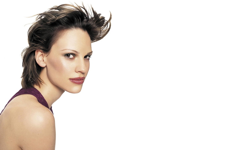 beauty, hair, Hilary Swank, Movies, hairstyle, fashion, sleeveless, portrait, s, white background, Swank, one person, looking, beautiful woman, young women