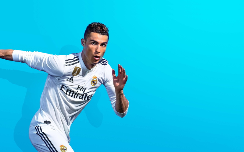 ronaldo, blue background, healthy lifestyle, studio shot, exercising, one person, competition, poster, blue, cristiano, adult, three quarter length, men
