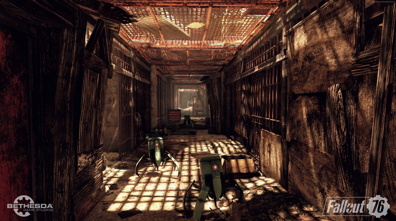 Fallout 76, indoors, 4K, lighting equipment, illuminated, built structure, wood - material, direction, 2K, screenshot, wall - building feature, abandoned