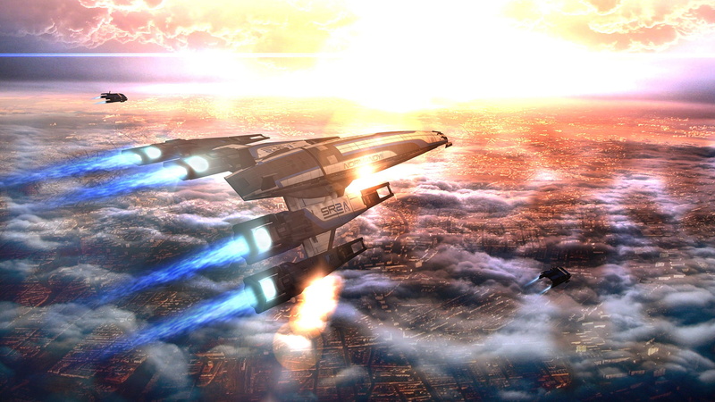 normandy, mass, spaceships, video games, sunlight, effect, hd, 1080P