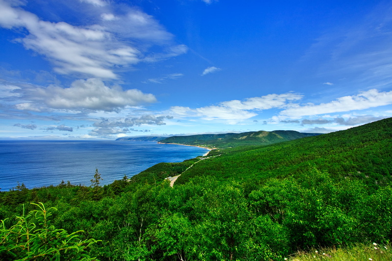 day, colourful, cabot, angle, coast, photo, clouds, beach, scenery, canada, picture, trail, scene, cape, eye, white, water, birds eye view, colorful, view