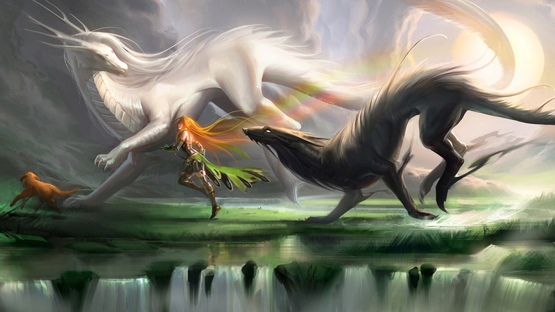 sea, creature, fantasy art, water, tranquility, woman, black, illustration, environment, animals, ethereal, nature, swirl, motion, running, white, flowing