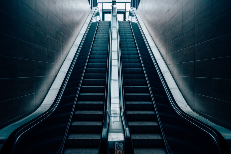 wall, gray, railing, low angle view, steps and staircases, subway station, futuristic, direction, synchronized, technology, the way forward, convenience