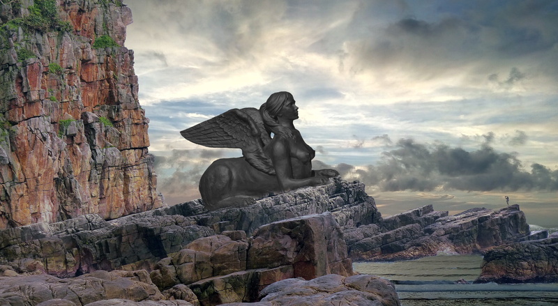solid, male likeness, composing, human representation, stony, craft, travel destinations, rock carving, nature, sphinx, woman, angel, statue, history, no people