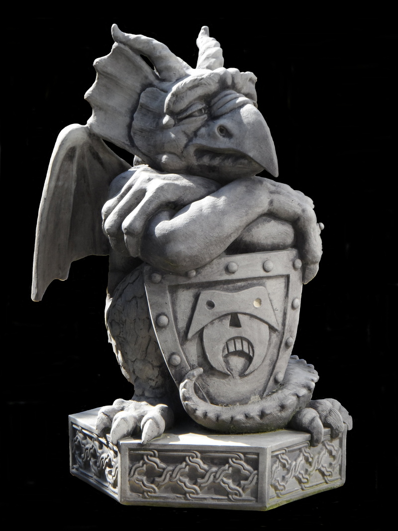 confident, griffin, male likeness, single object, studio shot, sage, garden ornament, gargoyle, isolated, stone material, outside art, creativity, architecture