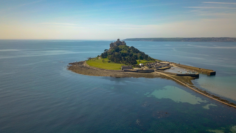 summer, water, castle, no people, blue, horizon over water, saint michaels mount, land, architecture, 2K, beauty in nature, united kingdom, travel, scenics - nature