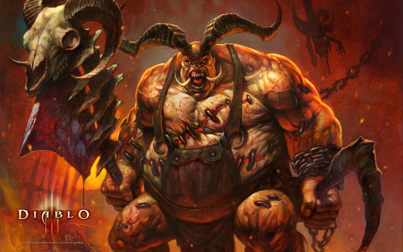 Blizzard Entertainment, flesh, Diablo III, butcher, blood, demon., 1080P, monster, axe, horns