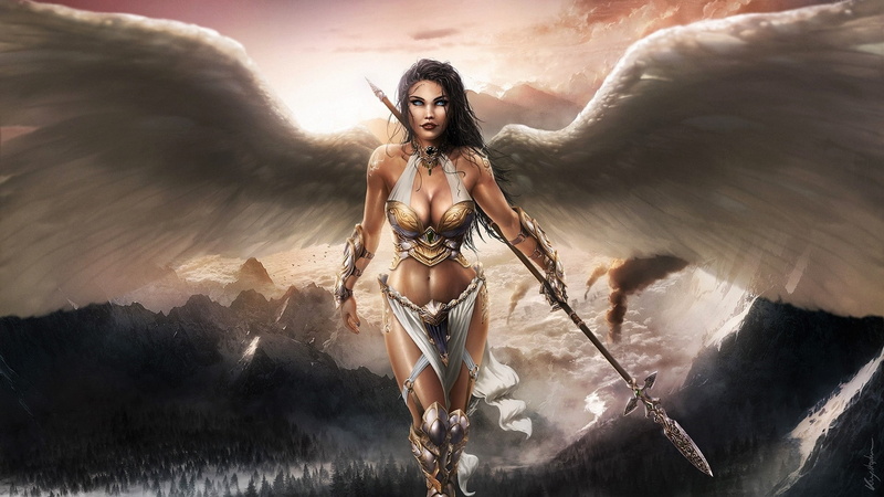 Angel Warrior, Blue Eyes, Angel, 1080P, Fantasy, Wings, Spear