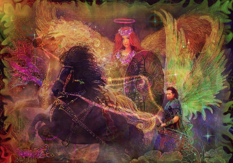 real people, wings, celebration, lifestyles, enjoyment, adult, men, horse, group of people, women, people, Archangels Ariel and Metatron, domestic animals
